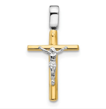14K Two-tone Polished Crucifix Cross Pendant